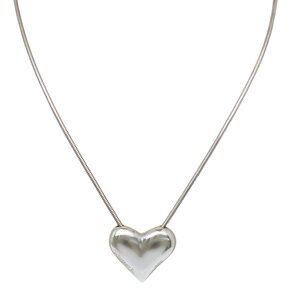Tiffany & Co Sterling Silver Puffy Heart Pendant Snake Chain Necklace #20141